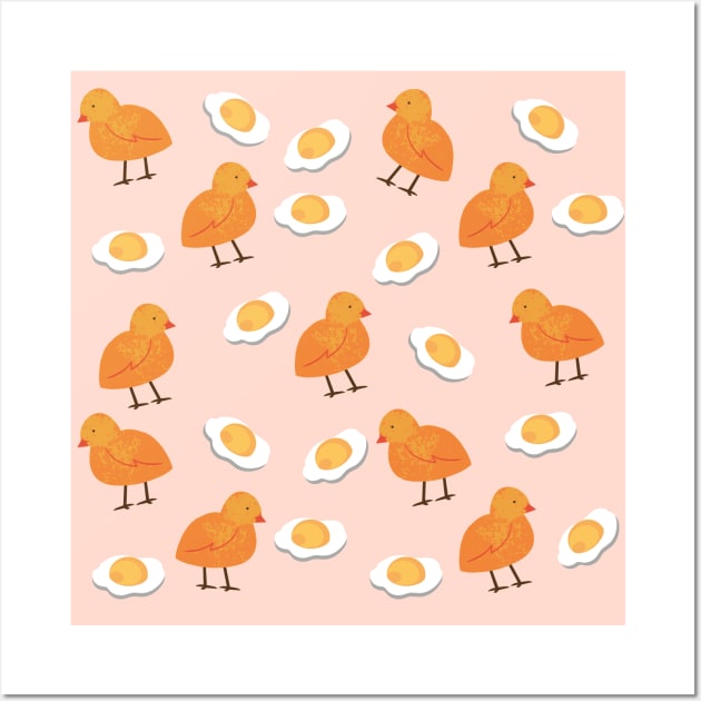 Cute Chicken and Egg Yolk Nursery Pattern Wall Art by CONCEPTDVS